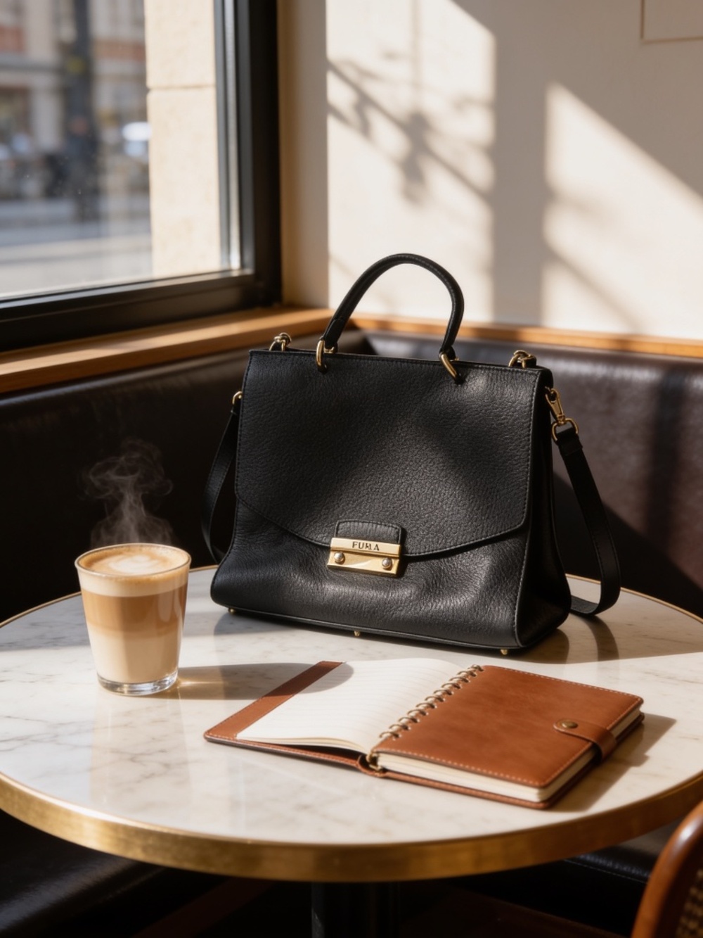 Furla Julia Medium Black Leather Shoulder Bag